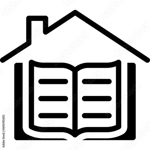 Open book with house roof for homeschooling and home libraries