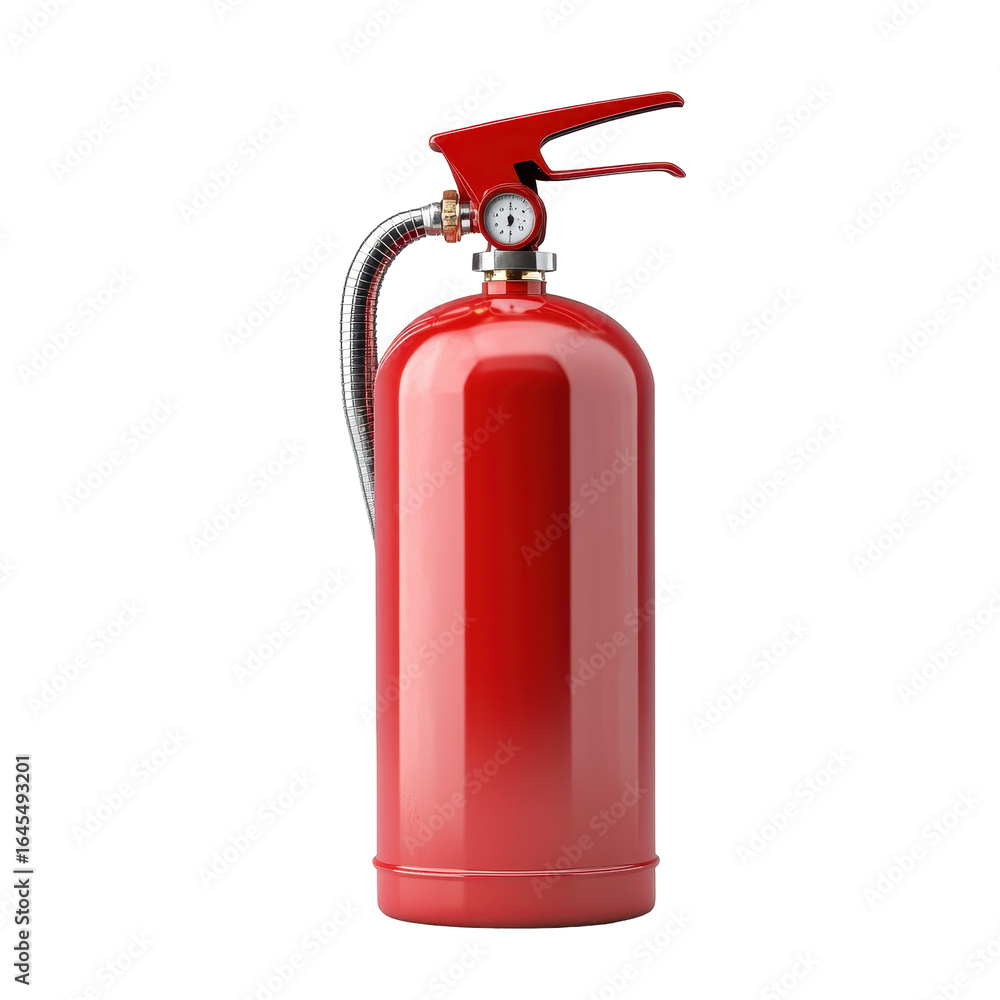 Obraz premium Red fire extinguisher safety equipment fire prevention emergency response, isolated on a transparent background