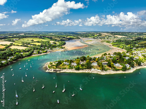 Feock from a drone, Carrick Roads, River Fal, Truro, Cornwall, UK