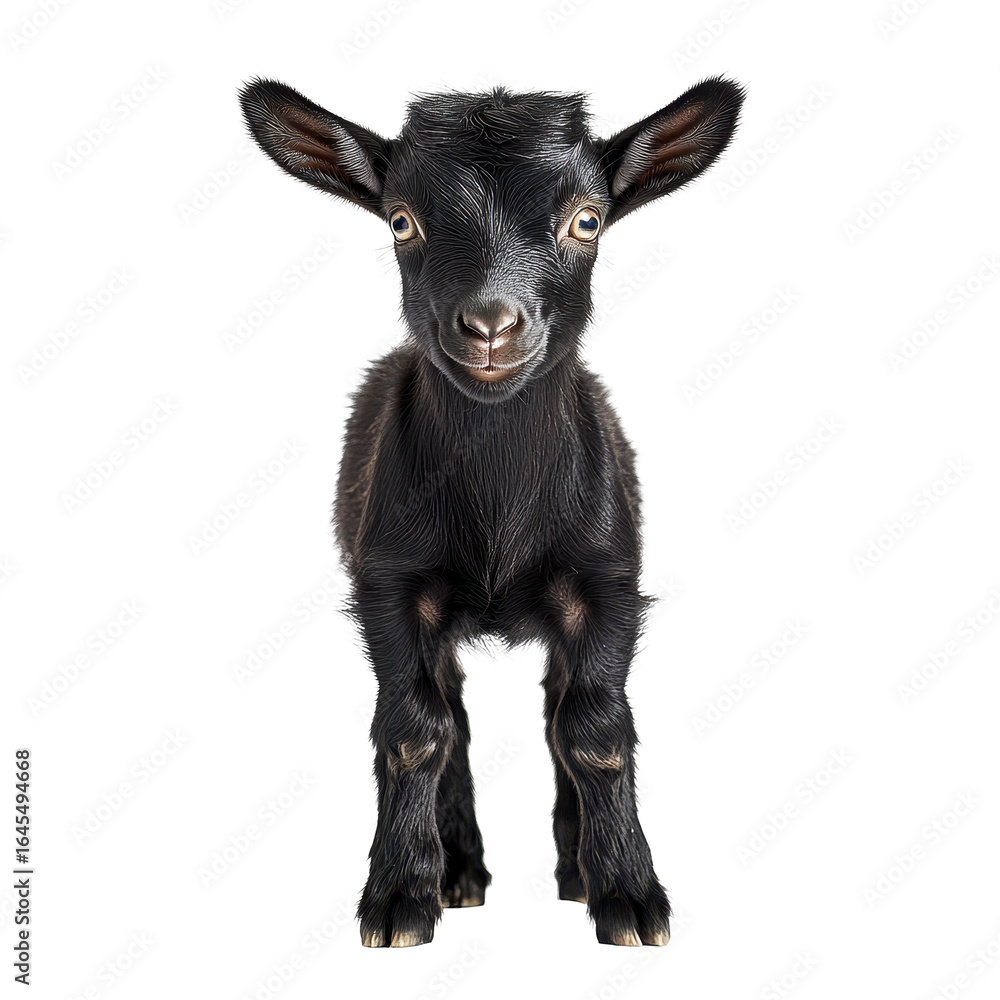 Adorable Black Baby Goat Kid Farm Animal Portrait, isolated on a transparent background Adorable Black Baby Goat Kid Farm Animal Portrait, isolated on a transparent background