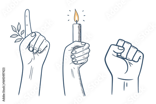 Hand holding a fork and knife vector illustration in cartoon style showing various hand gestures and positions