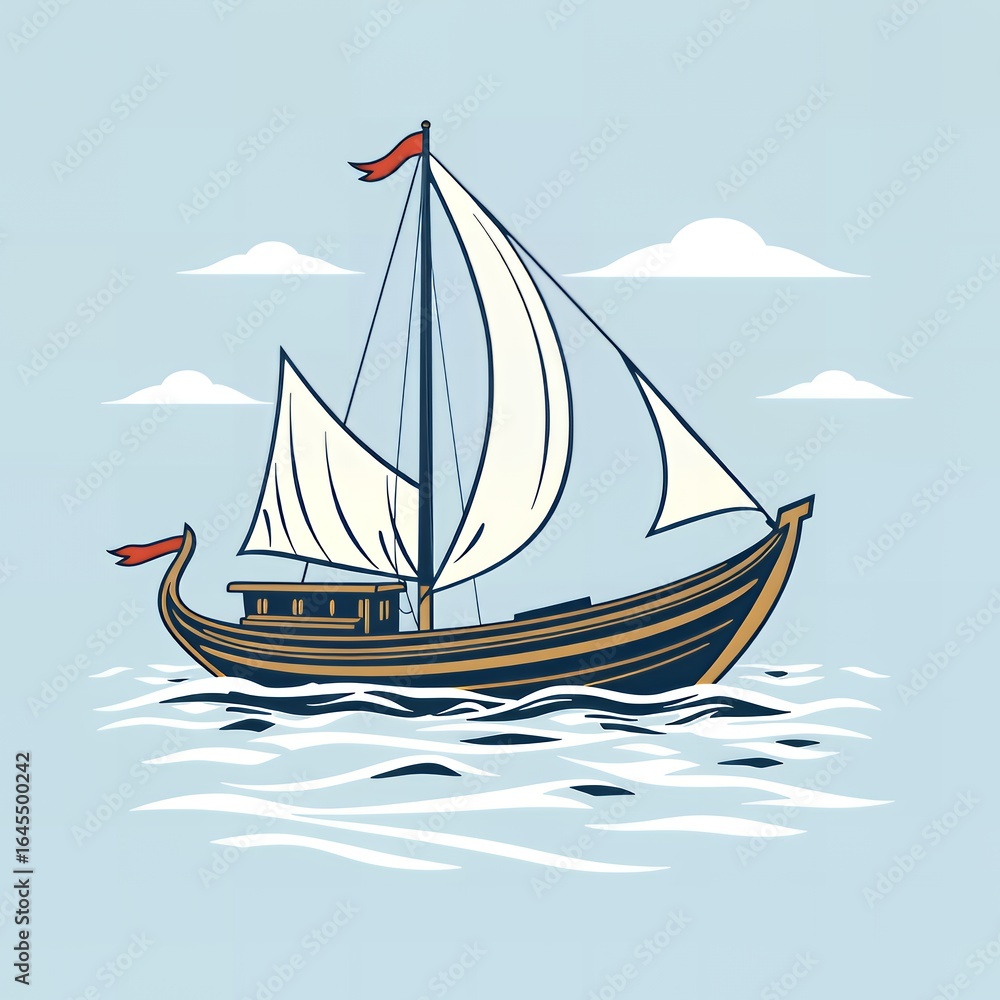 Obraz premium Hand drawn illustration of a vintage sailing ship on the water