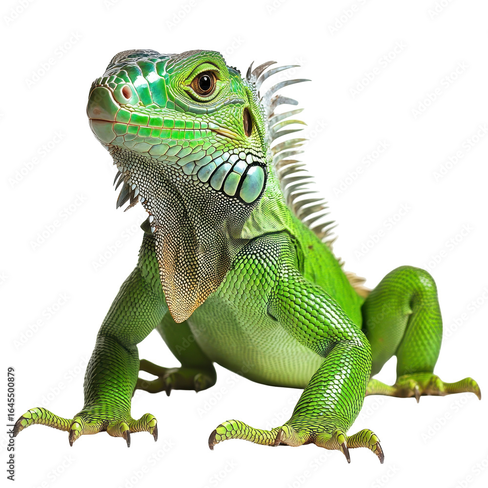 Fototapeta premium Green Iguana Portrait Reptile Wildlife Exotic Animal, isolated on a transparent background