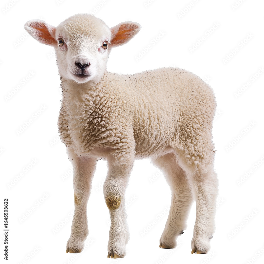 Adorable baby lamb standing on black background cute fluffy animal, isolated on a transparent background Adorable baby lamb standing on black background cute fluffy animal, isolated on a transparent background
