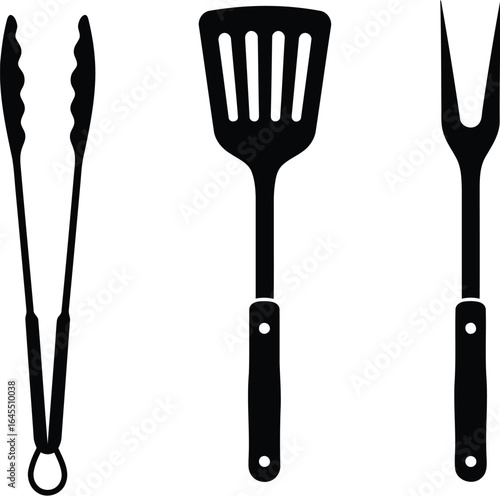 Bbq grilling tools silhouette tongs spatula fork