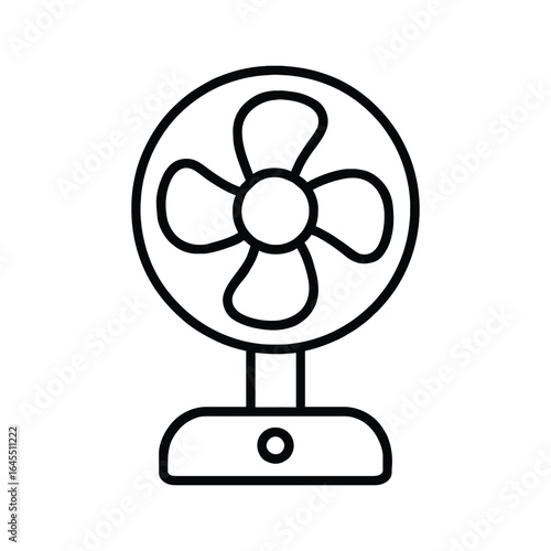 Simple line art desk fan icon muted green on white background