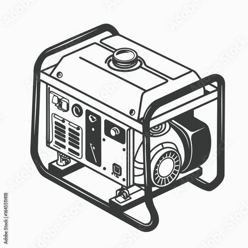Silhouette of a portable generator. Black icon illustration of an emergency electric power supply unit, isolated on a white background.