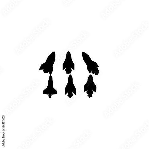 Rocket icon set vector silhouette on white background. 