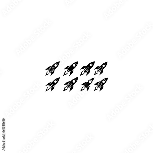 Rocket icon set vector silhouette on white background. 