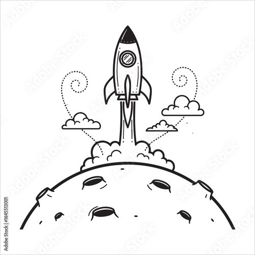 Vector art of a rocket is launching from the moon isolated on white background