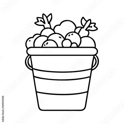 Fresh vegetable harvest in a bucket illustration, perfect for farm-to-table campaigns and healthy eating materials.