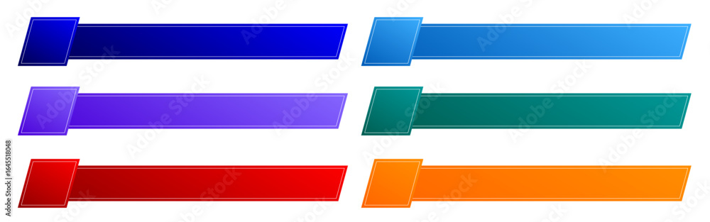 Fototapeta premium Lower third template. Set of blue, purple, red, teal green, and orange slanted frames.
