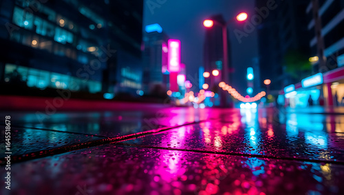 Neon City Night Street Reflection