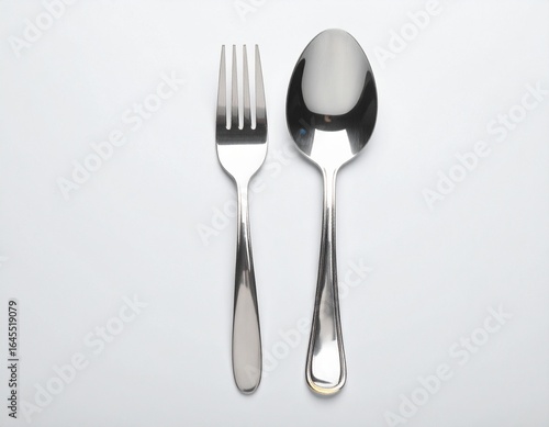 Modern Stainless Steel Fork and Spoon Isolated