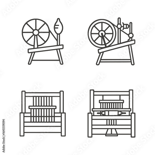 Spinning and Weaving Equipment icons set