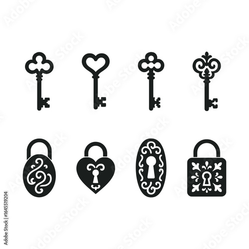 Vintage Key & Lock Icons Set