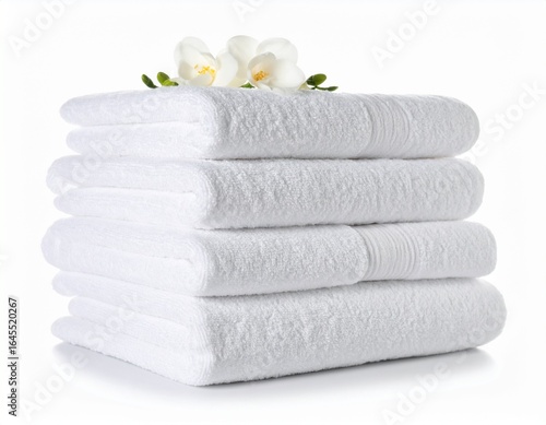 Neatly Folded White Cotton Towels Isolated