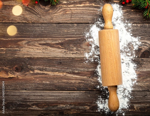 Wooden Rolling Pin on Rustic Table