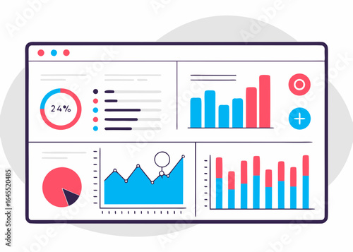 Dynamic dashboard showcases financial growth trends and key performance indicators with vibrant charts and data visualizations for business intelligence and reporting