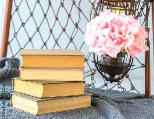 Stack of Hardcover Books in Cozy Corner