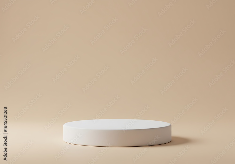 Minimalist white cylinder pedestal on beige background Minimalist white cylinder pedestal on beige background