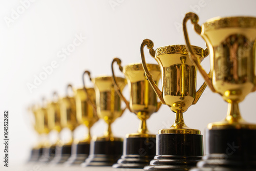 group of trophies in a row