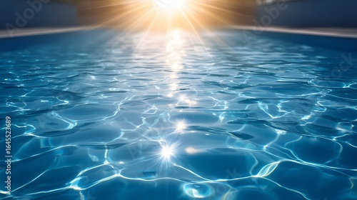 Sunlight reflecting on rippled water in a swimming pool.