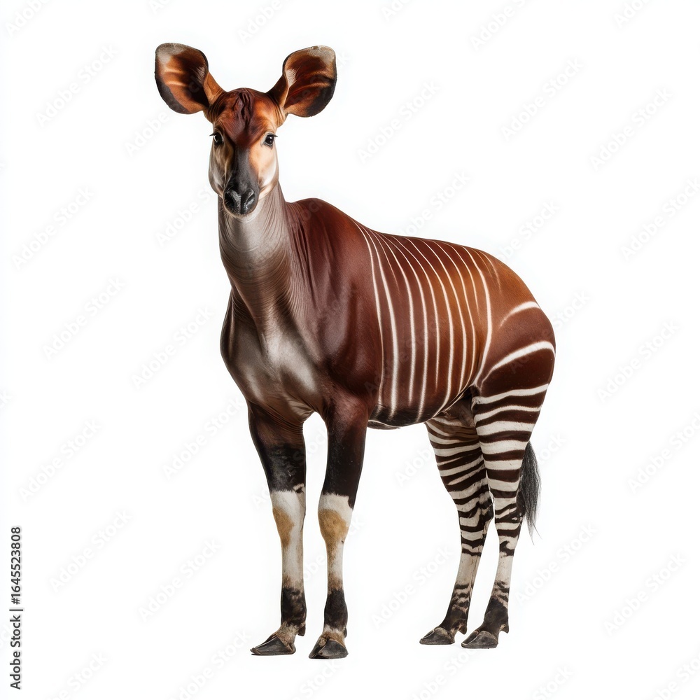 Obraz premium Okapi Standing Profile on White Background animal mammal