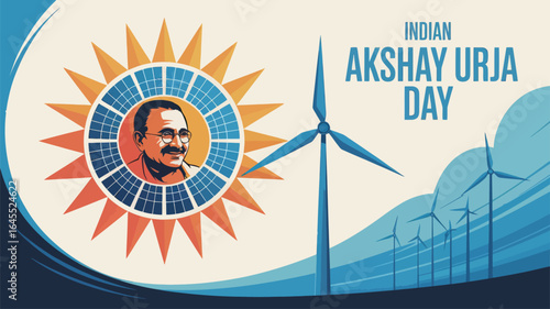 Indian Akshay Urja Day Solar Wind Power and Sun Illustration