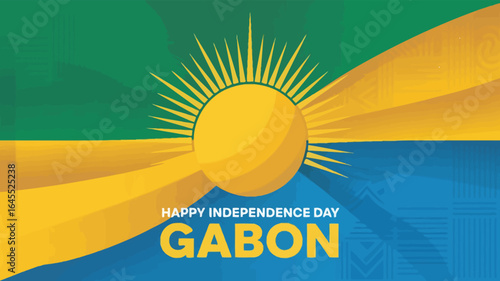 Photos Happy Independence Day Gabon Sun and Flag Illustration