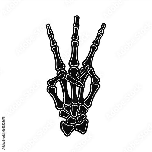 Vector art of skeleton hand showing three fingers isolated on white background