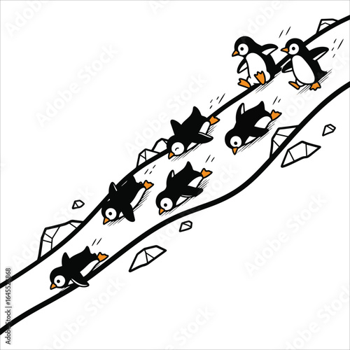 Wallpaper Mural Vector art of penguins sliding down a snowy hill isolated on white background Torontodigital.ca