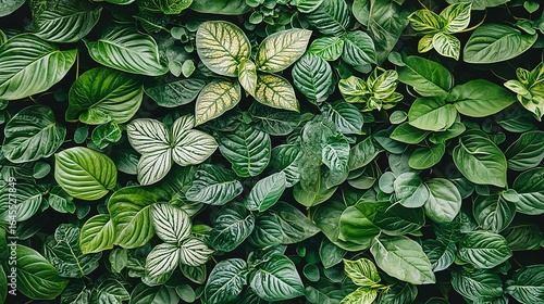 Lush Green Plant Wall with Tropical Rainforest Junglepunk Style
