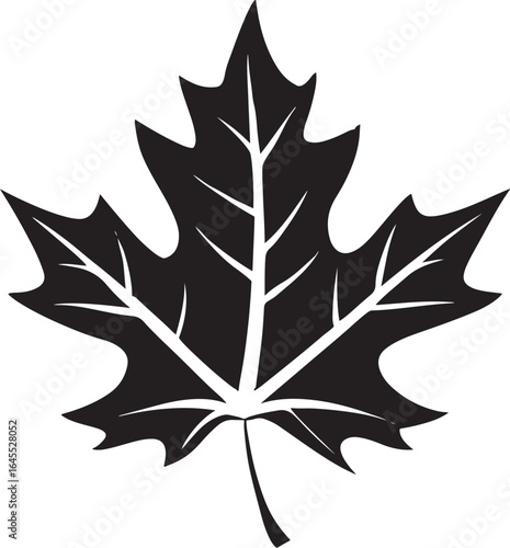 A classic black maple leaf icon presented as a clean vector graphic. This isolated plant silhouette is a versatile symbol for autumn, nature, and seasonal themes. A simple design element illustration.