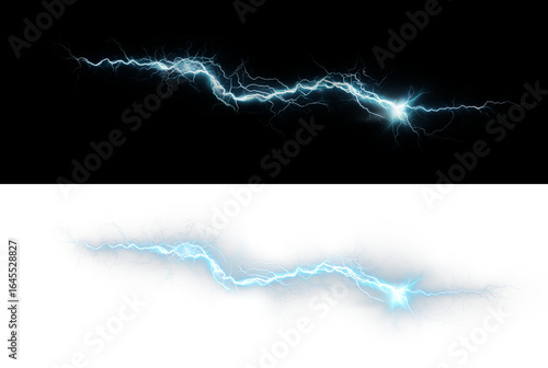Photography Bright blue lightning bolt with electric sparks and glowing energy PNG effect on a transparent background