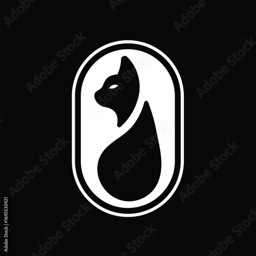 A cute black cat silhouette logo vector illustration with a swishing tail, perfect design for any pet lover