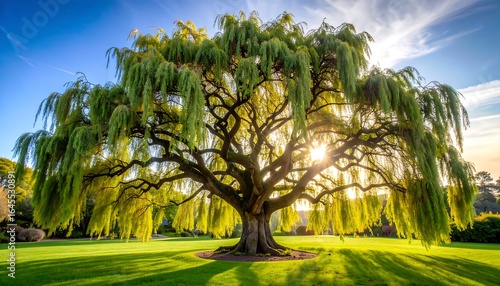 Fototapeta Naklejka Na Ścianę i Meble -  Lush willow tree in sunny park