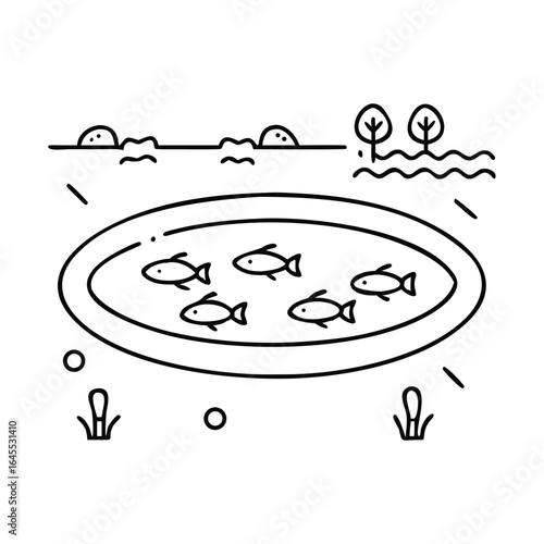 Illustration of fish in a farm pond, perfect for aquaculture projects and educational materials on sustainable fishing practices  