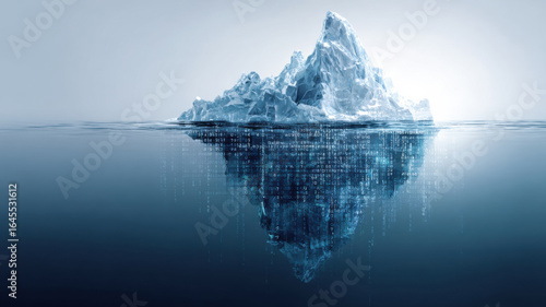 digital Iceberg with ideas above water and data below, symbolizing hidden analysis