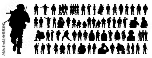 Soldiers silhouette in combat and tactical positions