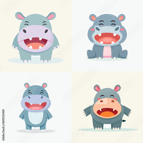 Delightful cartoon hippos characters radiating happiness and joy