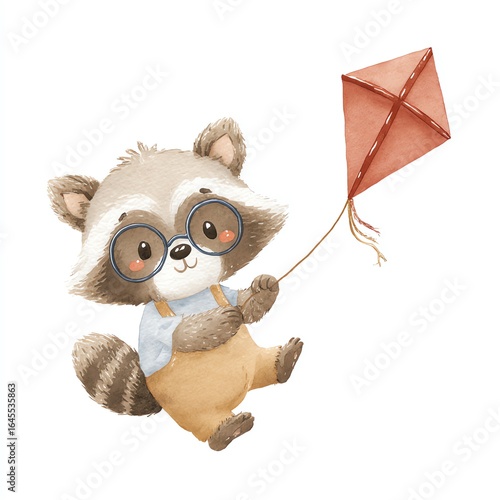 Cute Raccoon with Kite