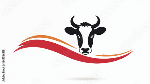 A minimalist logo design featuring a black and white cow head silhouette with horns against a white background.