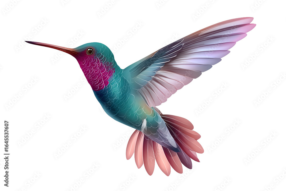 Fototapeta premium Colorful Hummingbird in Flight, Isolated on White Transparent Background