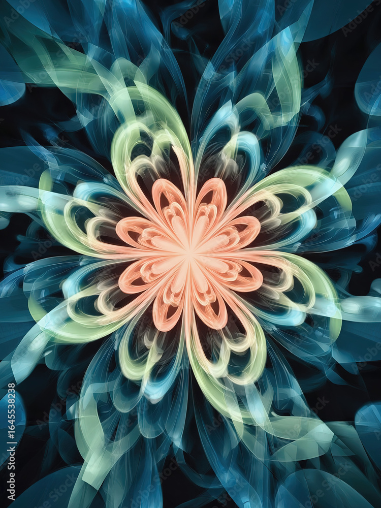 custom made wallpaper toronto digitalRadiating Abstract Energy Burst with Symmetrical Floral Wave Pattern – Digital Art Design"