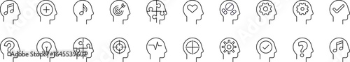 Thought, Brain, Mental Health Collection of Thin Icons. Editable Stroke. Perfect for Web Sites, Books, Cards, Apps