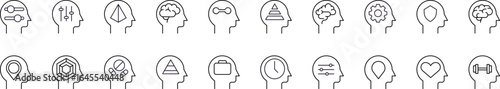 Brain, Thought, Mental Health Outline Picture Collection. Editable Stroke. Perfect for Graphics, Designs, Books, Adverts, Apps