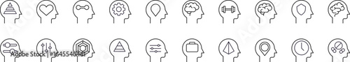 Brain, Thought, Mental Health Outline Image Collection. Editable Stroke. Perfect for Graphics, Designs, Books, Adverts, Apps