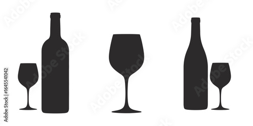 UntitledVector art of silhouette illustration of wine bottles and glasses, isolated on white background, showcasing a collection of winerelated elements for design and branding purposes in the beverag