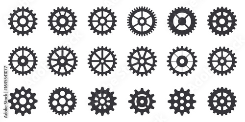UntitledVector art of collection of gear and cogwheel vectors isolated on white background, showcasing various mechanical designs for engineering, industry, and technology applications in black and wh